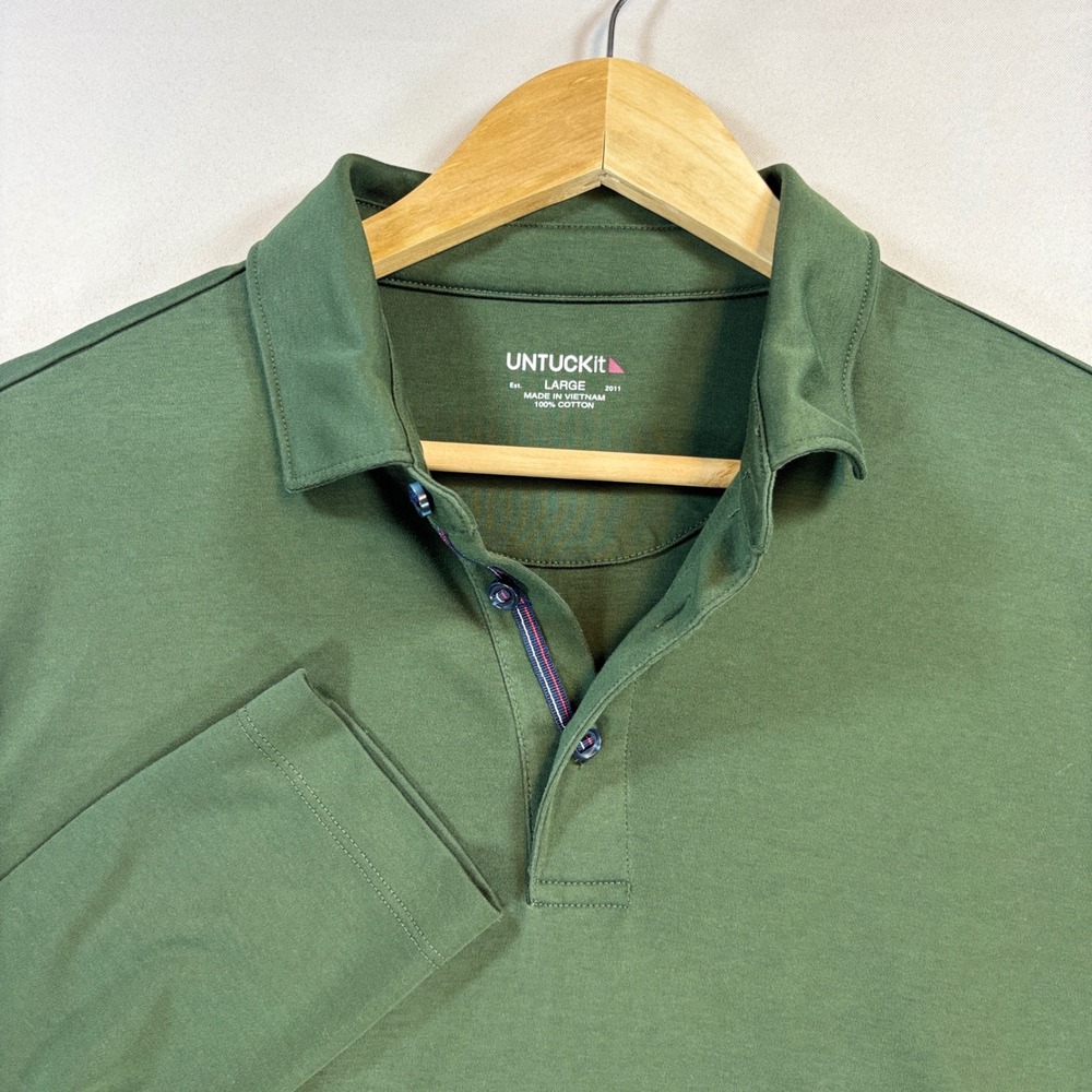 UNTUCKit Damaschino Polo Mens Large Green‎ Long Sleeve Stretch Knit Wrinkle Free